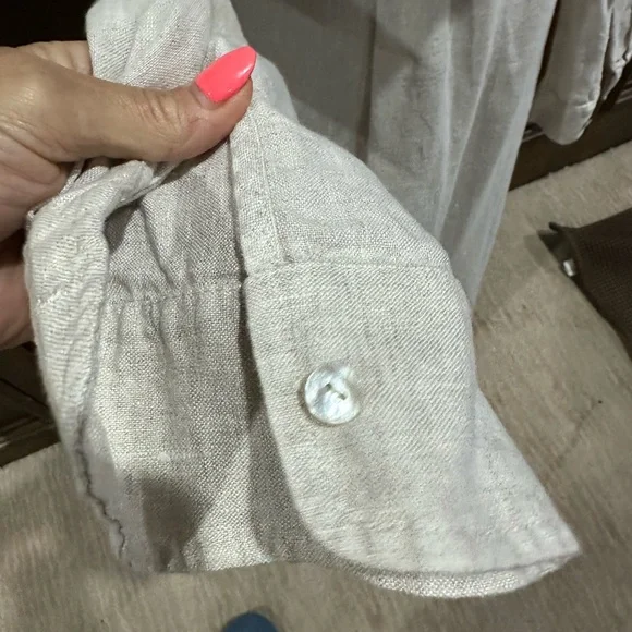 SIZE XL Fifteen Twenty Tan Cream Mandarin Collar Shirt Dress - Picture 9 of 10